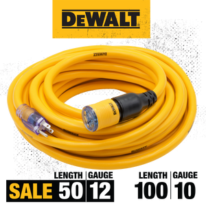 DEWALT 50-100 foot Lighted Click-to-Lock CGM Extension Cord 15A SJTW